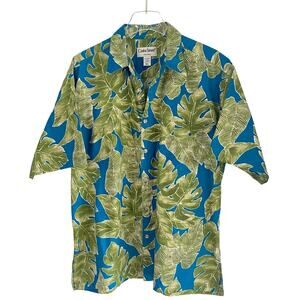 Vintage Cooke Street Hawaiian Shirt Men's XL Aloha Green Blue Palm Frond Print